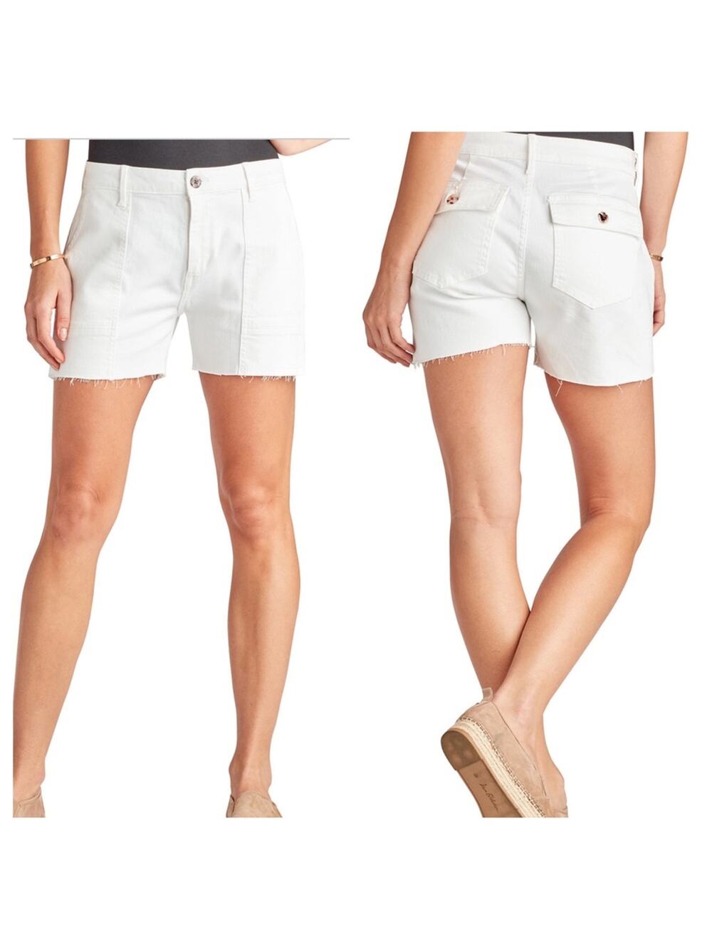Sam Edelman NWT Denim The Cargo Utility Cutoff Shorts White Stretch Women's 10